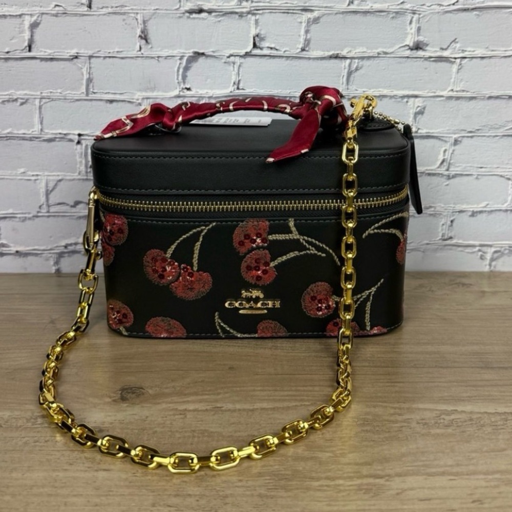 NWT Coach Black and Red Cosmetic Case With Cherry Print CDC13 styled set